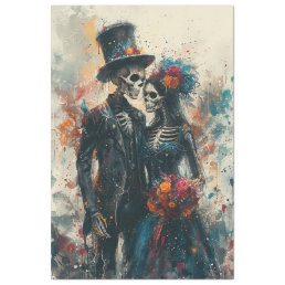 Decoupage Skeleton Couple Wedding Tissue Paper