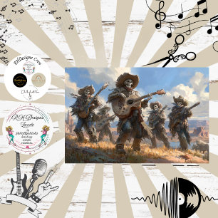 Decoupage Skeleton Cowboy Fur Feather Funk Band Tissue Paper