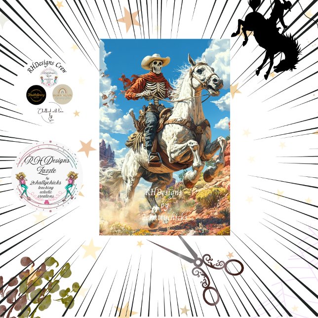 Decoupage Skeleton Cowboy on Horse in Desert Tissue Paper (Creator Uploaded)