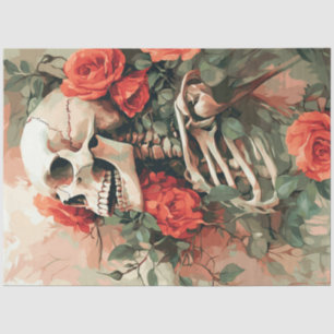 Decoupage Skeleton in Peach Flowers Tissue Paper