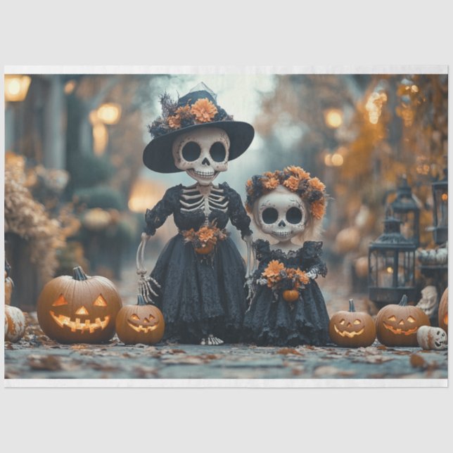 Decoupage Skeleton Mom and Kids Landscape Tissue Paper (Front)