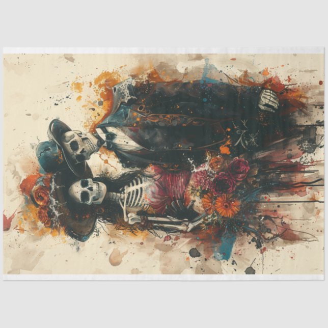 Decoupage Skeleton Party Couple  Tissue Paper (Front)