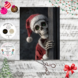 Decoupage Skeleton Santa Claus Lurking Peeking Art Tissue Paper