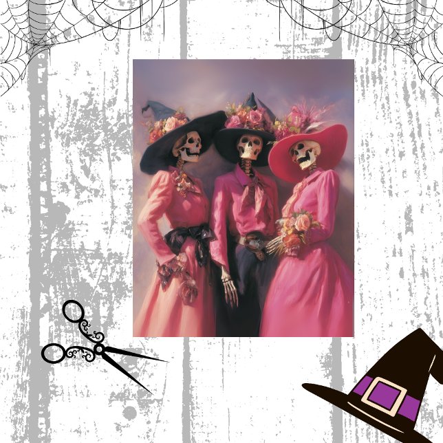 Decoupage Skeleton Sisters in Pink Blooms  Tissue Paper (Creator Uploaded)