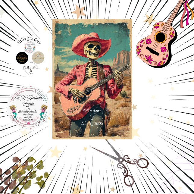 Decoupage Skeleton Sombrero Guitar Player Tissue Paper (Creator Uploaded)