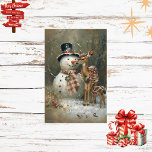 Decoupage Snowman & Reindeer Snowy Woodlands Tissue Paper<br><div class="desc">"Woodland Winter Whimsy" Embrace the charm of a peaceful snowy woodland with this heartwarming winter vignette. A cheerful snowman, dressed in a classic black top hat accented with holly and a cozy plaid scarf, greets two gentle deer in a snowy forest setting. One deer nuzzles the snowman's carrot nose with...</div>