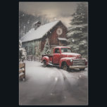 Decoupage Snowy Landscape Red Truck Barn Tissue Paper<br><div class="desc">The image depicts a vintage red pickup truck parked beside a wooden barn in a snowy landscape. There are snow-covered pine trees and a decorated Christmas tree next to the barn, which has a clock on its upper part. The setting appears to be during the day with overcast weather, and...</div>