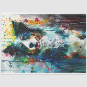 Decoupage Splatter Painted Australian Shepherd  Tissue Paper