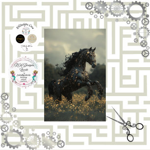 Decoupage Steampunk Black Stallion Horse Tissue Paper