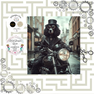 Decoupage Steampunk Black Standard Poodle Biker Tissue Paper