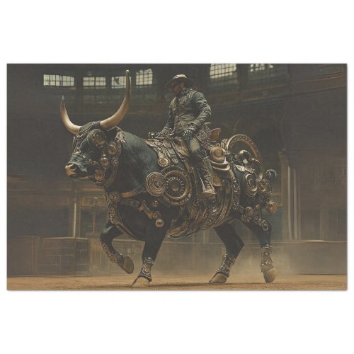 Decoupage Steampunk Bull Rodeo Rider Tissue Paper