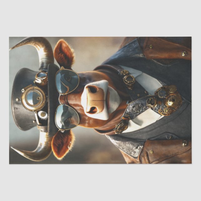 Decoupage Steampunk Bull Sir Bullington Gearhoof  Tissue Paper (Front)
