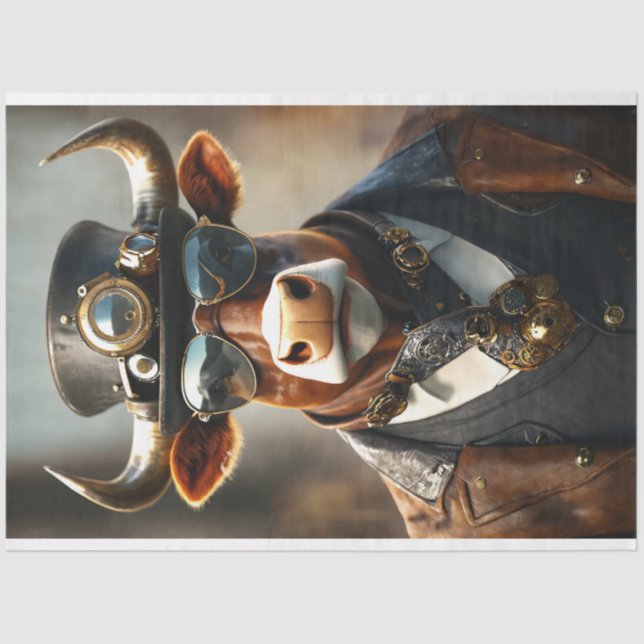 Decoupage Steampunk Bull Sir Bullington Gearhoof  Tissue Paper (Front)