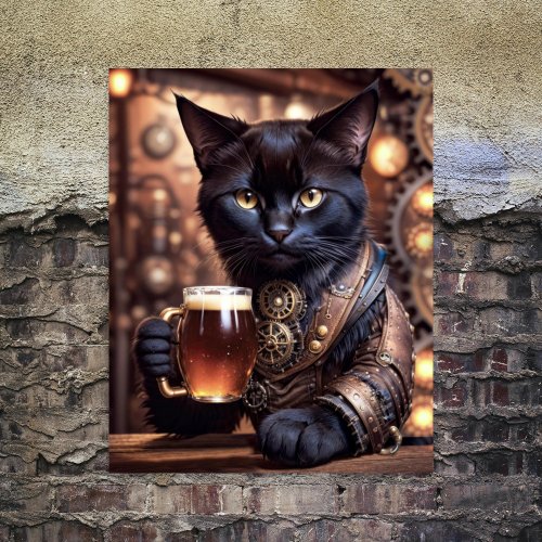 Decoupage _ Steampunk cat drinking beer _  Tissue Paper