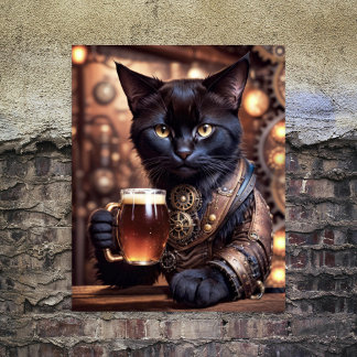 Decoupage - Steampunk cat drinking beer Wrapping Paper Sheets
