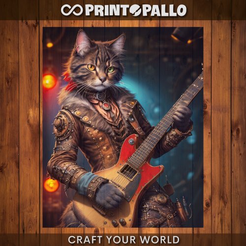 Decoupage _ Steampunk cat playing guitar _  Tissue Paper