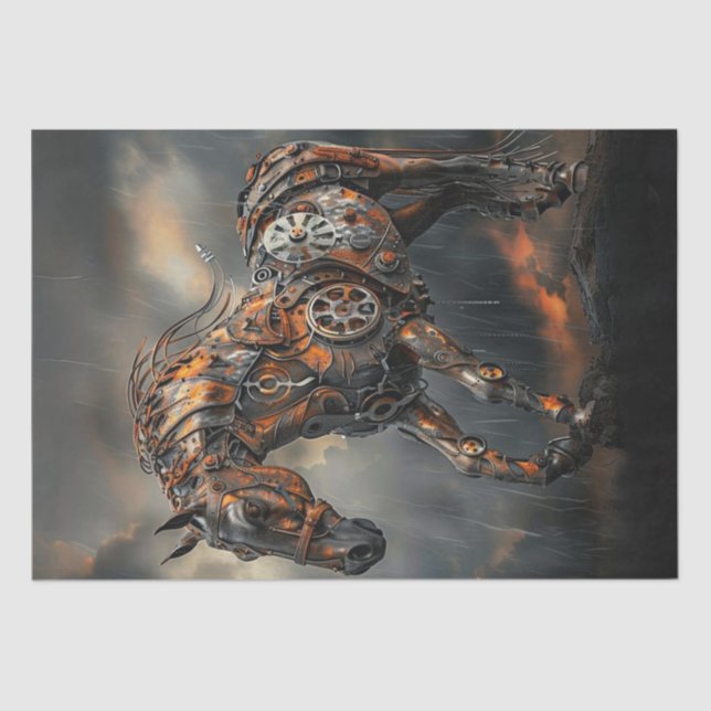 Decoupage Steampunk Copper Steed Majestic Horse Tissue Paper (Front)