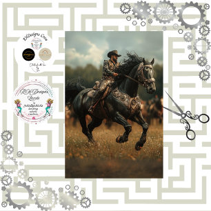 Decoupage Steampunk Cowboy Horse Rodeo Tissue Paper