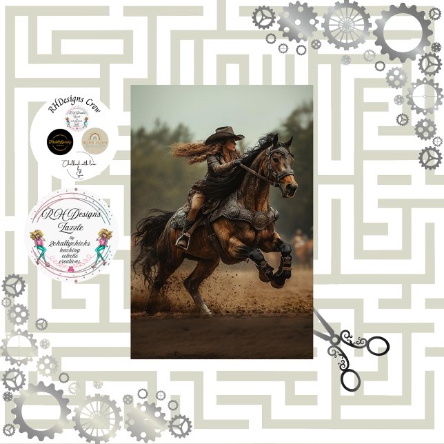 Decoupage Steampunk Cowgirl Horse Rider  Tissue Paper (Creator Uploaded)