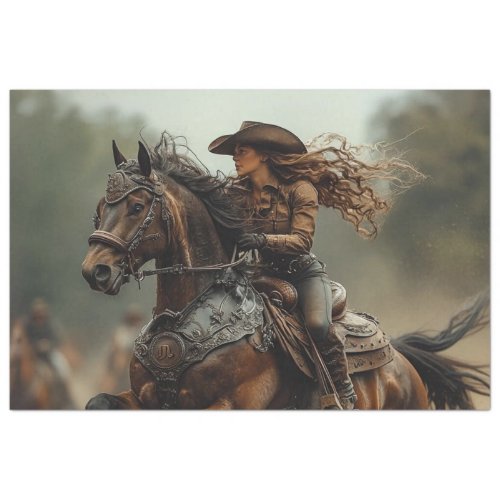 Decoupage Steampunk Cowgirl Rodeo Rider Tissue Paper