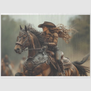 Decoupage Steampunk Cowgirl Rodeo Rider Tissue Paper