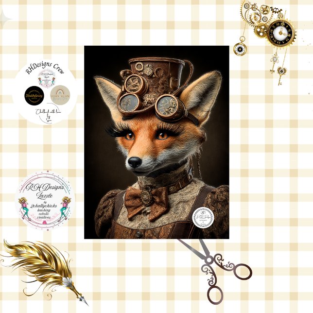 Decoupage Steampunk French Canadian Fox Colleen  Tissue Paper (Creator Uploaded)