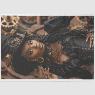 Decoupage Steampunk Gears Clocks Black Woman Tissue Paper