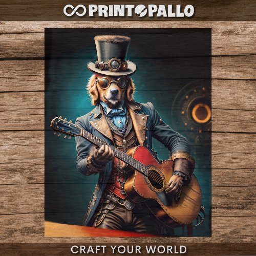 Decoupage _ Steampunk Golden Retriever  guitar _  Tissue Paper