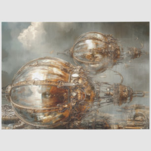 Decoupage Steampunk Hot Air Balloon Mirror Finish Tissue Paper