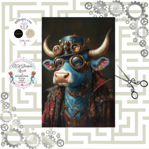 Decoupage Steampunk Mechanical Vintage Bull  Tissue Paper