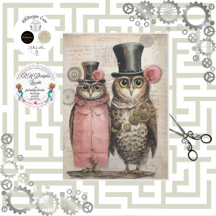 Decoupage Steampunk Mr. & Mrs Owl Scrapbooking Tissue Paper