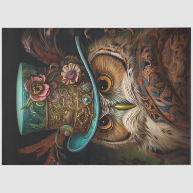 Decoupage Steampunk Owl Dark Background  Tissue Paper (Front)