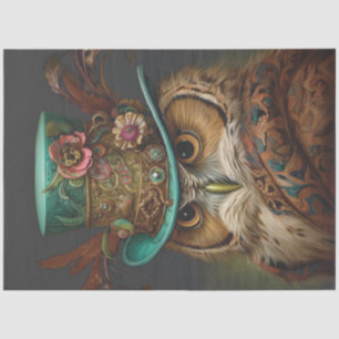 Decoupage Steampunk Owl Teal & Feathered Hat Tissue Paper