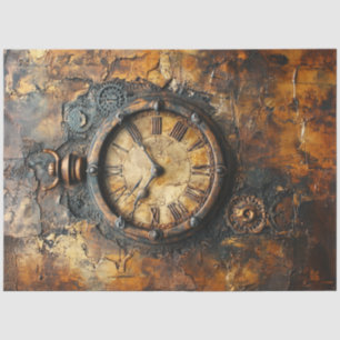 Decoupage Steampunk Patina Rusted Roman Clock Tissue Paper