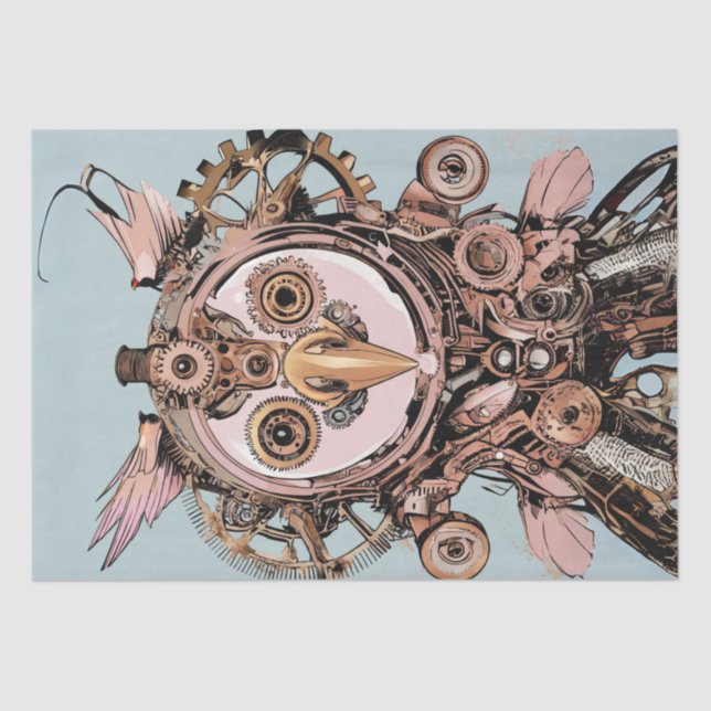 Decoupage Steampunk Pink Owl Gizmo Hootsworth Tissue Paper (Front)