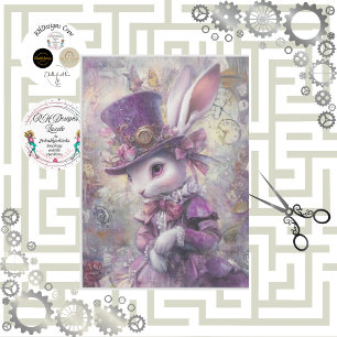 Decoupage Steampunk Rabbit Alice Wonderland Tissue Paper