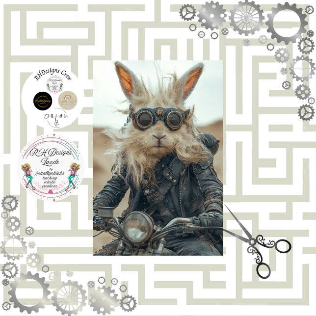 Decoupage Steampunk Rabbit Riding Motorcycle  Tissue Paper (Creator Uploaded)