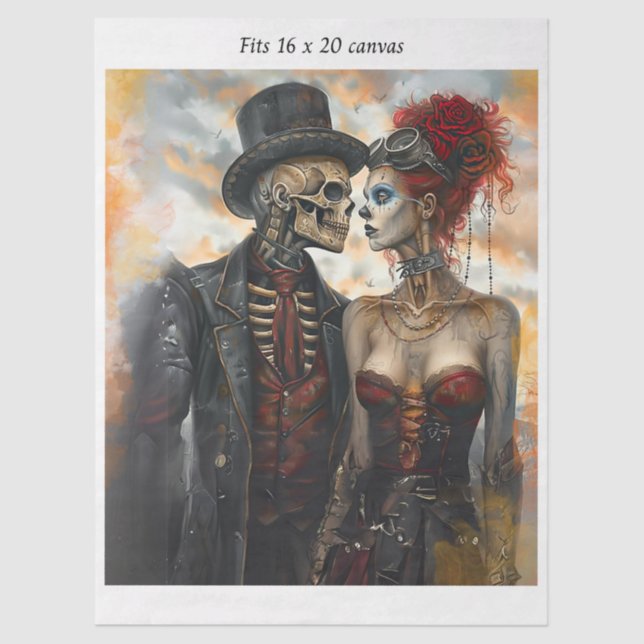 Decoupage Steampunk Skeleton Couple 16x20 Canvas Tissue Paper (Front)