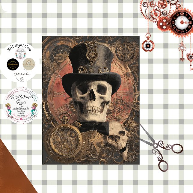 Decoupage Steampunk Skull Clockwork Gears Tissue Paper (Creator Uploaded)