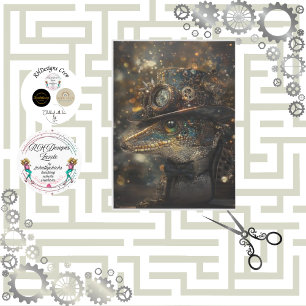 Decoupage Steampunk Sport Lizard Gold Green  Tissue Paper