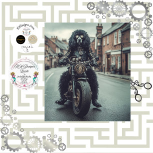 Decoupage Steampunk Standard Poodle Riding Bike Tissue Paper