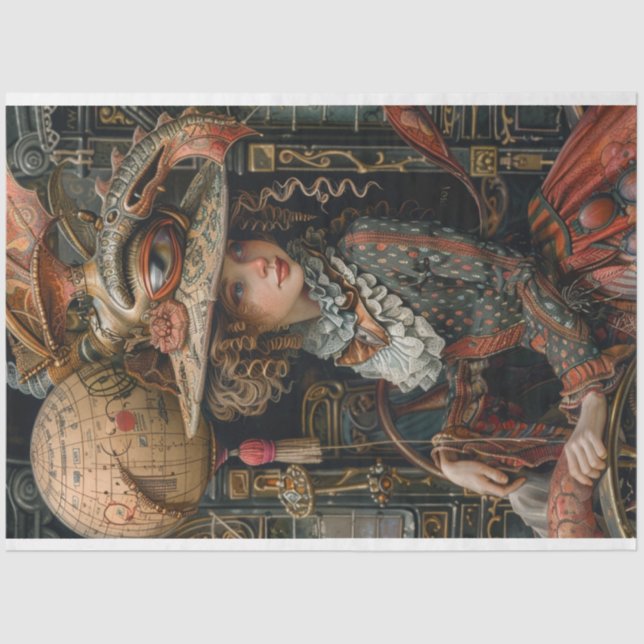Decoupage Steampunk Traveler Victorian Girl Tissue Paper (Front)