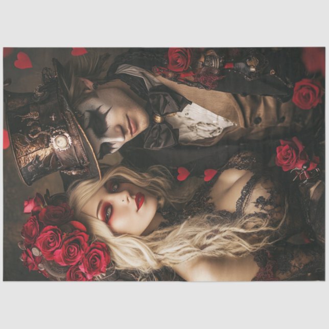 Decoupage Steampunk Valentine Couple in Love  Tissue Paper (Front)