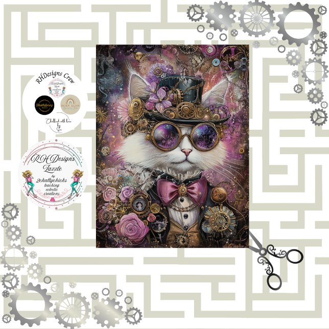 Decoupage Steampunk Vibrant Colored Cat  Tissue Paper (Creator Uploaded)