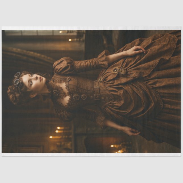 Decoupage Steampunk Victorian Lady in Brown Tissue Paper (Front)