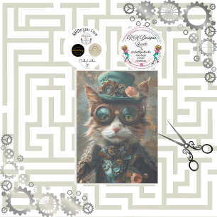 Decoupage Steampunk Victorian Themed Cat Tissue Paper