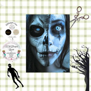 Decoupage Stitched Skull Woman Face Eerie Makeup Tissue Paper
