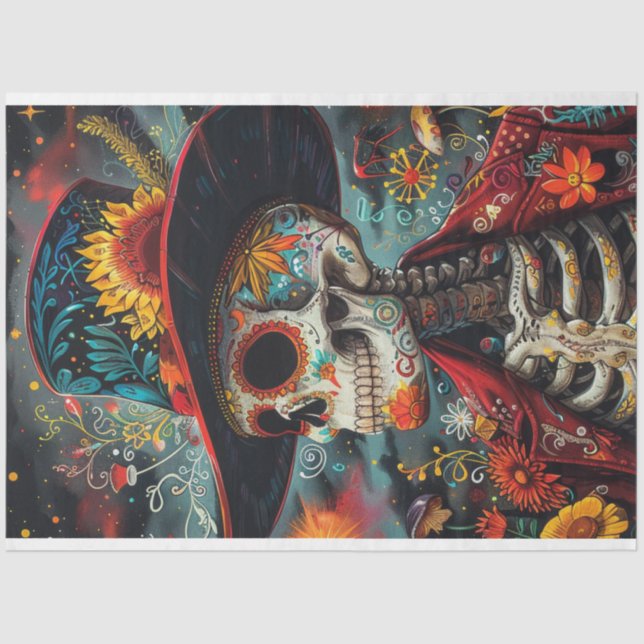 Decoupage Sugar Skulls Vibrant Colored Mexican Art Tissue Paper (Front)
