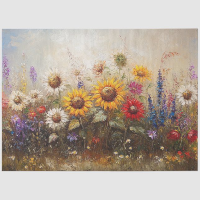Decoupage Sunflower and Wildflower Garden in Oil  Tissue Paper (Front)