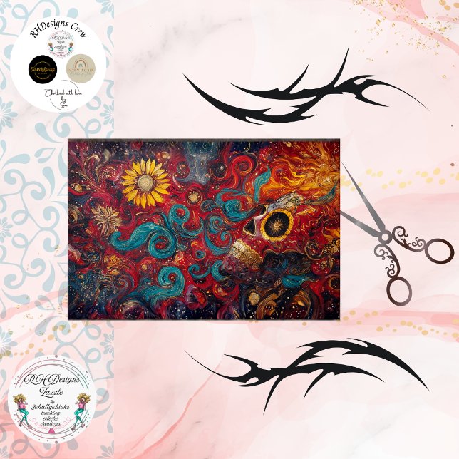 Decoupage Sunflower Gothic Skull Cosmic Art  Tissue Paper (Creator Uploaded)